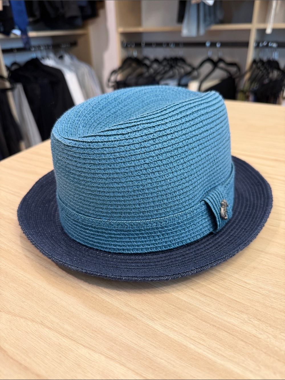Bailey of Hollywood Teal Straw Hat with Navy Trim